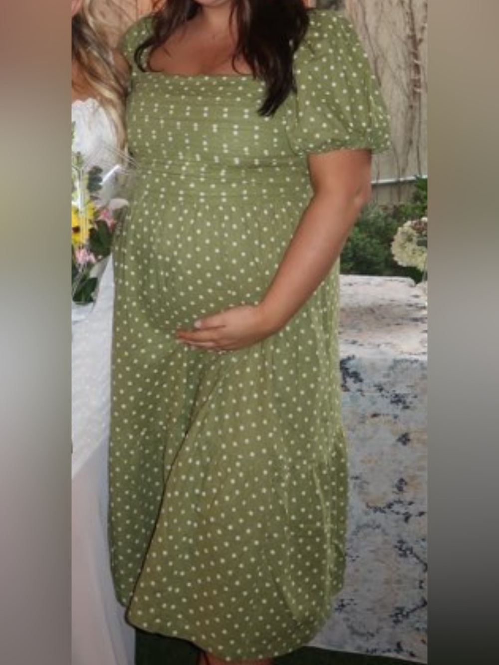 Abercrombie & Fitch Olive Green Polka Dot Midi Dress